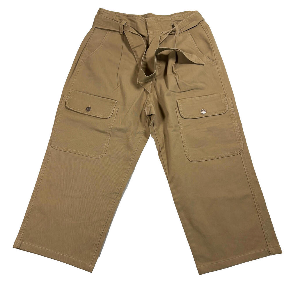 Happy X Nature Pants Womens 10 Tan Cargo Wide Leg Cropped Utility High Rise